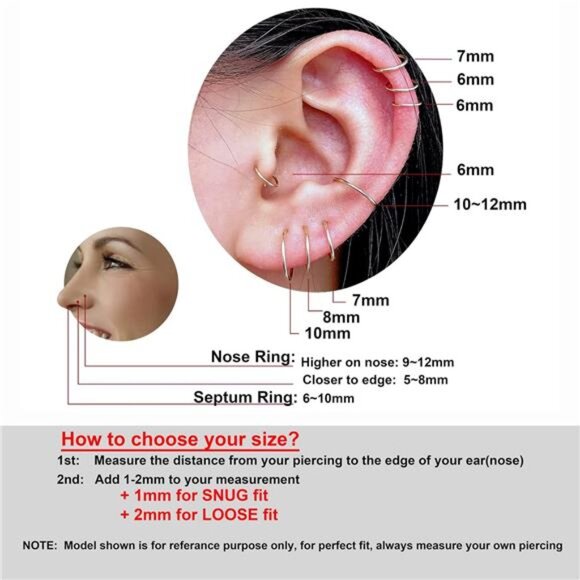 7mm Small Sterling Silver Cartilage Nose Hoop Earrings for Women - Picture 6 of 10